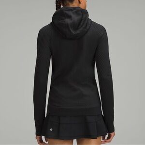 Athleta Black Ribbed Seamless Yoga Hoodie Pullover Medium M
